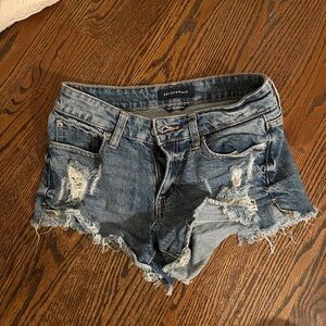 Distressed Denim Shorty Shorts